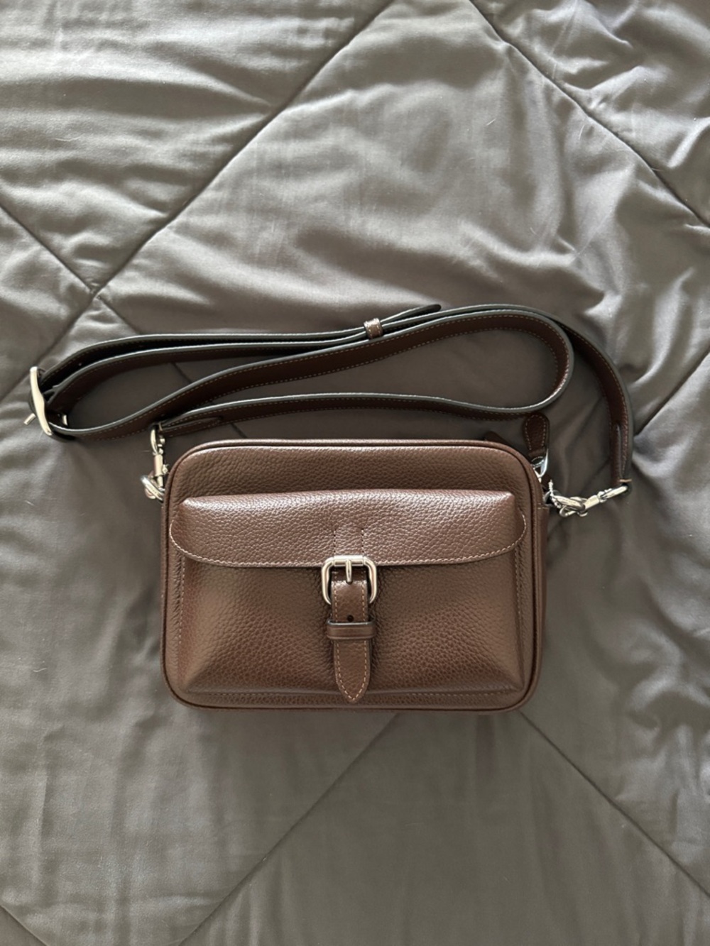 Men's Coach Warner Crossbody Brown Pebbled Leather Bag